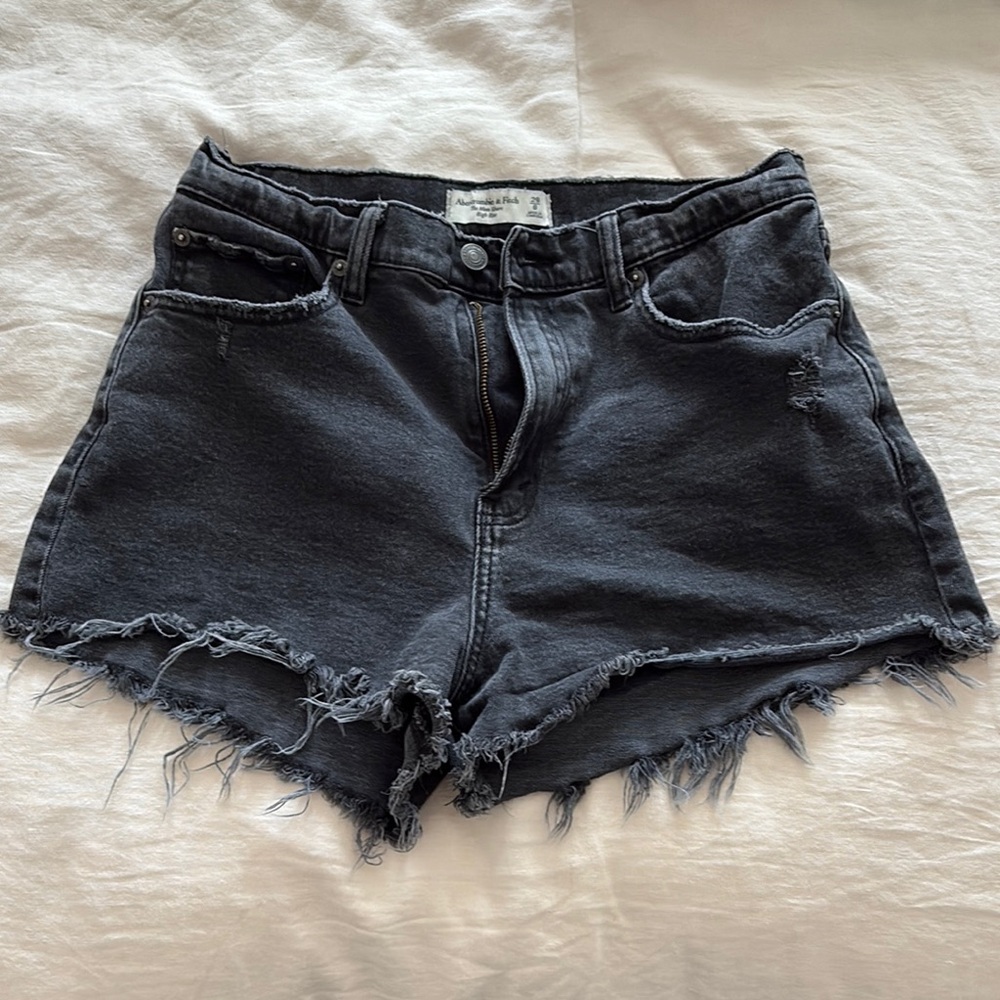 Abercrombie & Fitch Black Jean Shorts Distressed Style